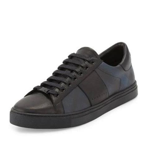 burberry ritson men's pvc check & leather low-top sneaker navy|Burberry Ritson Check Leather Sneakers Black Navy .